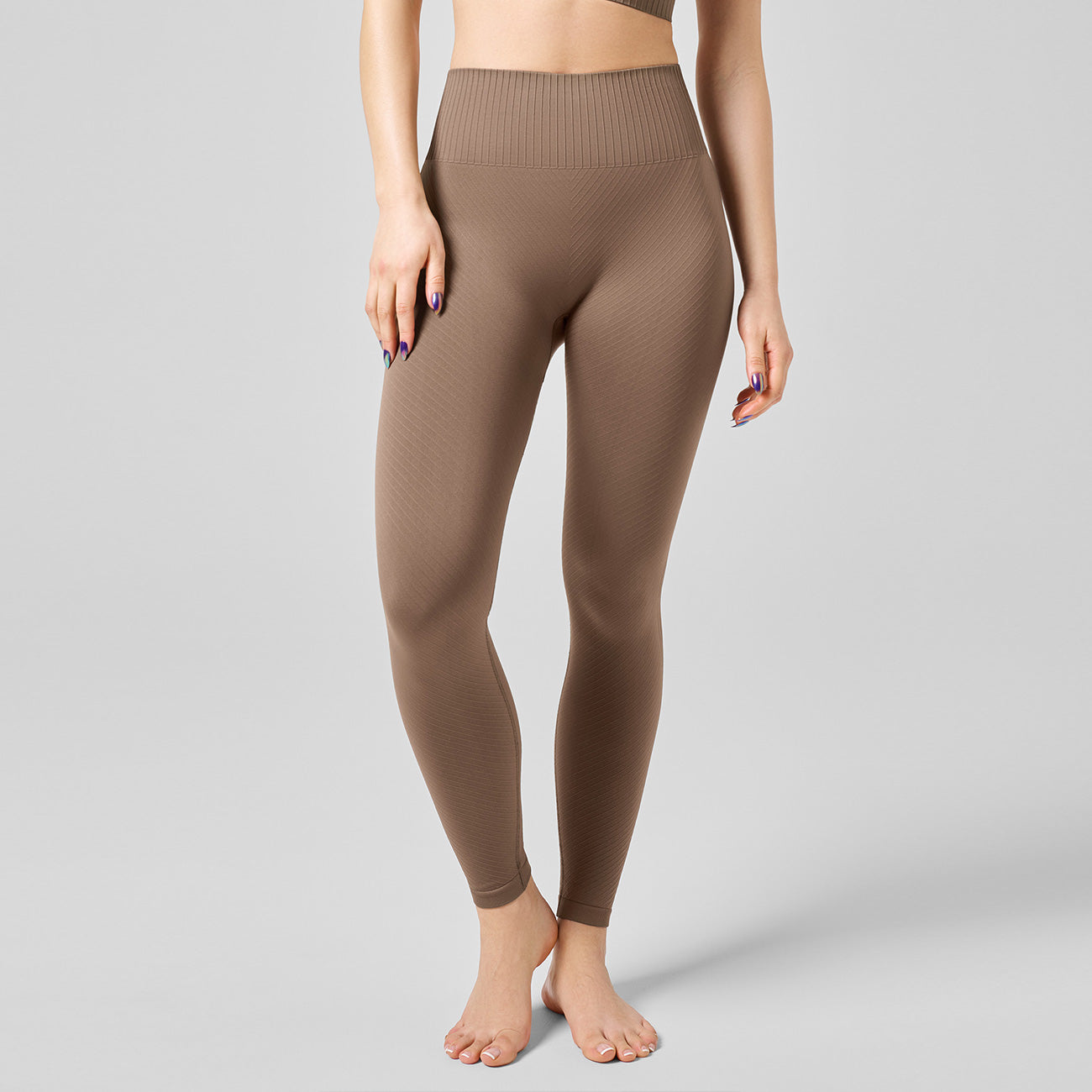 Leggings Seamless Graphical Rib HW - Taupe Brown