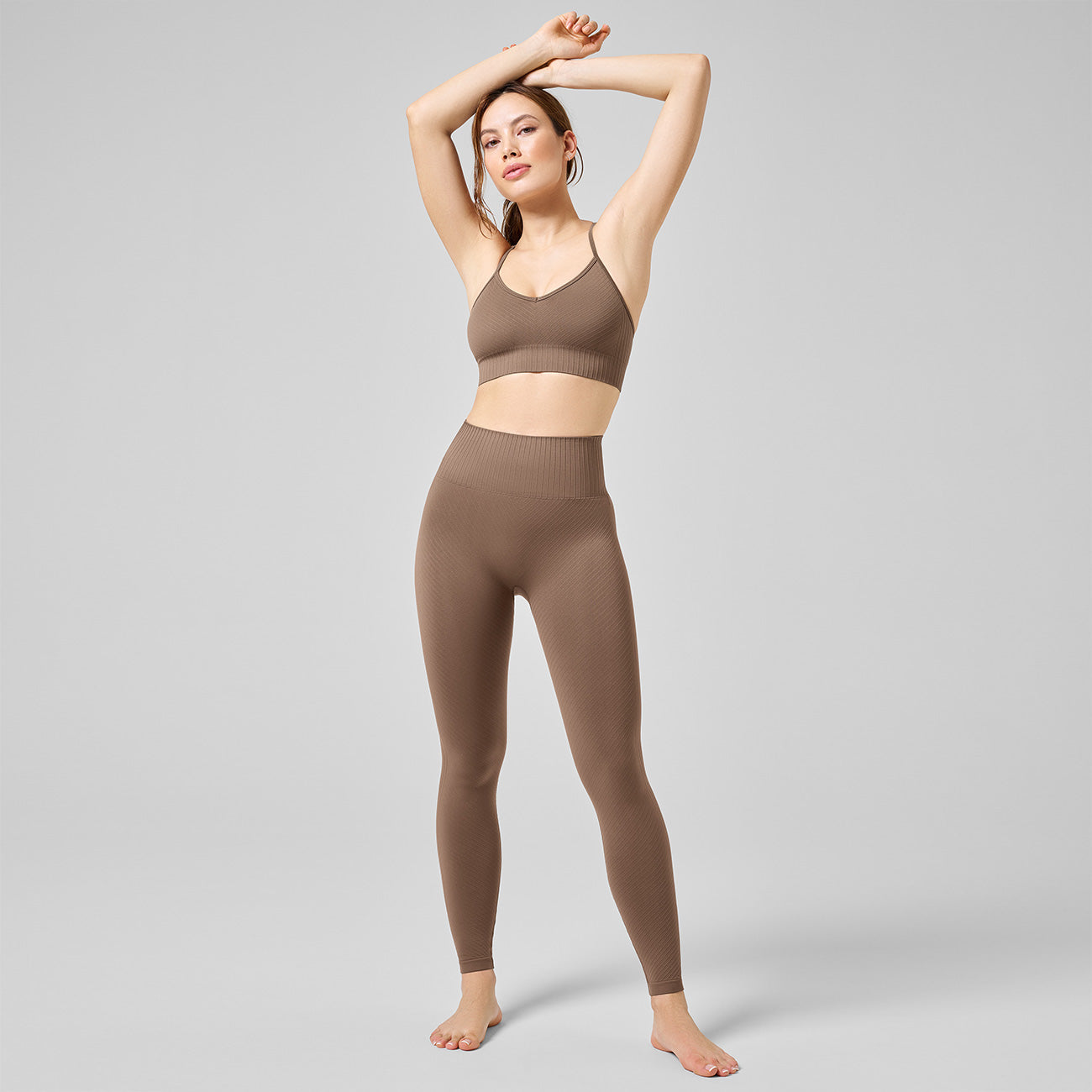 Leggings Seamless Graphical Rib HW - Taupe Brown