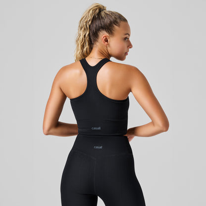 Multi Rib Seamless Padded Sports Top - Black