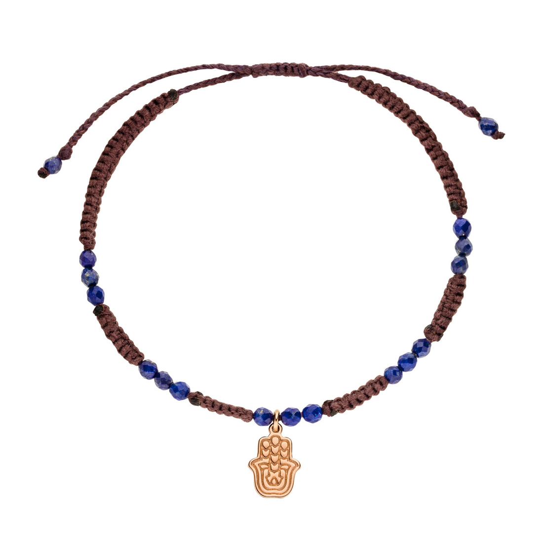 Bordeauxfarbenes Hamsa Hand Armband mit Lapislazuli Edelsteinen. Hamsa Hand 925 Silber roségold. Einheitsgröße.